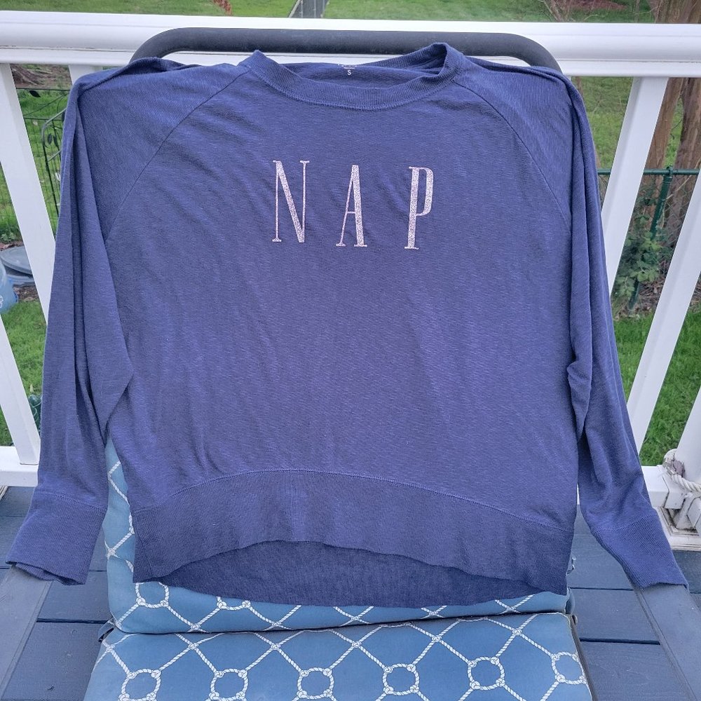 LOVE by GAP NAP Slub Sweatshirt Sleep Pajama Top Silver Glitter & Navy Blue S